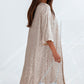 Apricot Sequin 3/4 Sleeve Open Front Duster Kimono