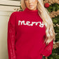 Racing Red Merry Graphic Sequin Sleeve Turtleneck Sweater