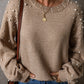 Smoke Gray Pearled Drop Shoulder Round Neck Sweater