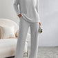 Light Grey Ribbed Knit V Neck Slouchy Two-piece Outfit