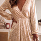 Apricot Wrapped V-neck Sequin Dress