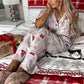 Light Grey Christmas Printed Shirt and Pants Pajama Set