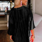 Black 3/4 Sleeves Pleated Shirt and High Waist Shorts Lounge Set