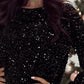 Black Sequin Long Sleeve Knot Cutout Back Mini Dress