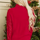 Racing Red Merry Graphic Sequin Sleeve Turtleneck Sweater