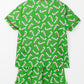 Green Christmas Candy Cane Print Pocketed Knotted Pajama Set