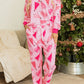 Pink Christmas Tree Print V Neck Buttoned Pullover and Drawstring Pants Lounge Set