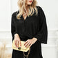 Black 3/4 Sleeves Pleated Shirt and High Waist Shorts Lounge Set