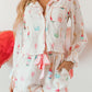 White Christmas Wine Glass Print Bow Knot Two Piece Pajama Set