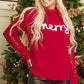 Racing Red Merry Graphic Sequin Sleeve Turtleneck Sweater