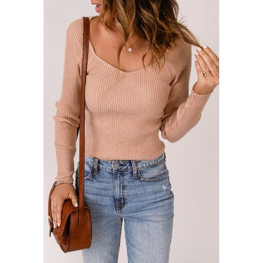 Nude/Peach Ribbed Slim Fit Knit Sweater