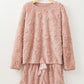 Light Pink Textured Leopard Fleece Loose Two Piece Lounge Set