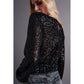 Cross Over Cropped and Sheer Top with Sequins in Black - Sokayaa