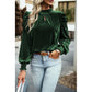 Green Mock Neck Puff Sleeve Velvet Blouse - Sokayaa