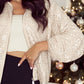 Apricot Sequin Zip up Round Neck Long Sleeve Jacket