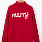 Racing Red Merry Graphic Sequin Sleeve Turtleneck Sweater