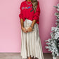 Fiery Red Tinsel Merry Letter Drop Shoulder Baggy Sweater