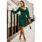 Green Wrap Bubble Sleeve Bodycon Mini Dress with Split - Sokayaa