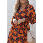 Orange Floral Print Faux Wrap Belted Dress - Sokayaa