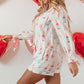 White Christmas Wine Glass Print Bow Knot Two Piece Pajama Set