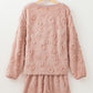 Light Pink Textured Leopard Fleece Loose Two Piece Lounge Set