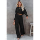 Black Corded Cropped Pullover and Wide Leg Pants Set, coord, twopiece