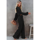 Black Corded Cropped Pullover and Wide Leg Pants Set, coord, twopiece