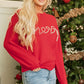 Fiery Red Pearl Beaded Merry Casual Sweater