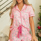 Pink Christmas Candy Cane Print Pocketed Knotted Pajama Set