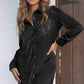 Black Sequin Splicing Pocket Buttoned Shirt Dress