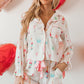 White Christmas Wine Glass Print Bow Knot Two Piece Pajama Set