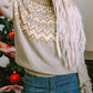 Gray Geometric Pattern Ribbed Round Neck Sweater