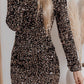 Chestnut Sequin Crew Neck Long Sleeve Bodycon Dress