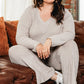 Parchment Plus Size Ribbed V Neck Pullover and Pants Set