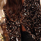 Chicory Coffee Sequin Long Sleeve Cutout Back Top