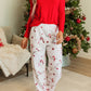 Red Solid Top and Christmas Pants Two Piece Lounge Set