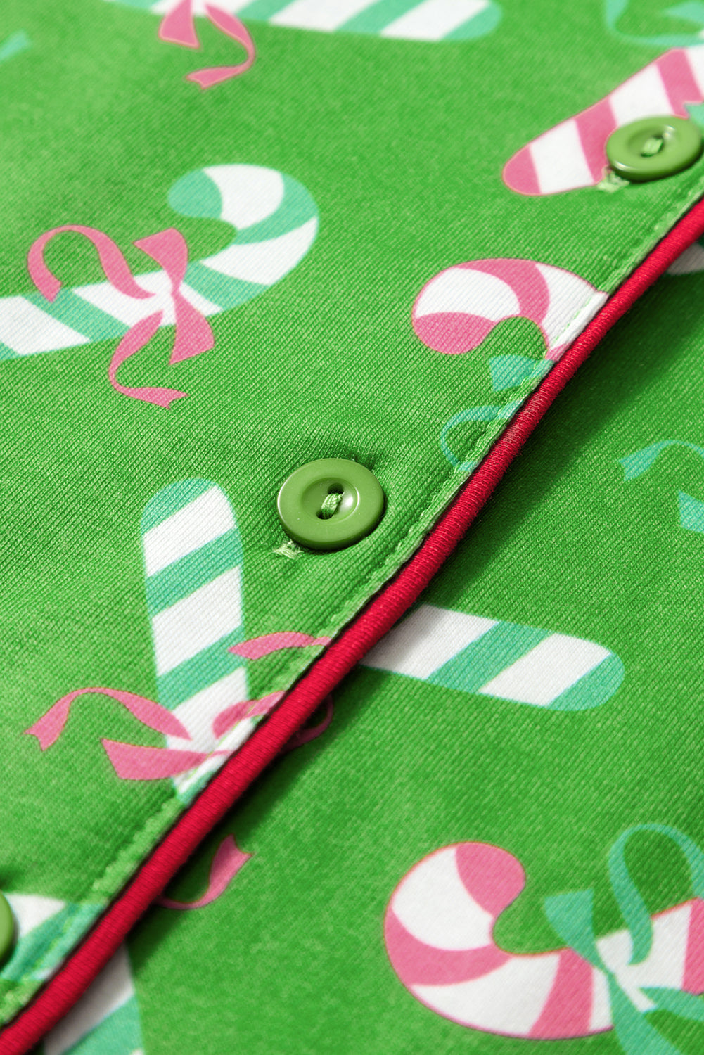 Green Christmas Candy Cane Print Pocketed Knotted Pajama Set