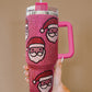 Rose Red Christmas Santa Claus Diamond Thermos Cup with Straw 40oz