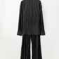 Black Pleated Long Sleeve Shirt and Wide-Leg Pants Set