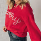 Fiery Red Pearl Beaded Merry Casual Sweater