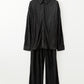 Black Pleated Long Sleeve Shirt and Wide-Leg Pants Set