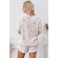 White Plush Star Pattern Long Sleeve Pullover and Shorts Lounge Set