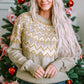 Gray Geometric Pattern Ribbed Round Neck Sweater