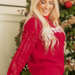 Racing Red Merry Graphic Sequin Sleeve Turtleneck Sweater