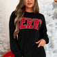 Black Corded MERRY Graphic Long Sleeve Top and Shorts Set