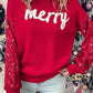 Racing Red Merry Graphic Sequin Sleeve Turtleneck Sweater