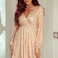 Apricot Wrapped V-neck Sequin Dress