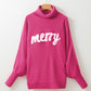 Rose Merry Letter Embroidered High Neck Sweater