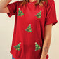 Red Sequined Christmas Tree Graphic Crewneck T Shirt