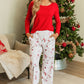 Red Solid Top and Christmas Pants Two Piece Lounge Set